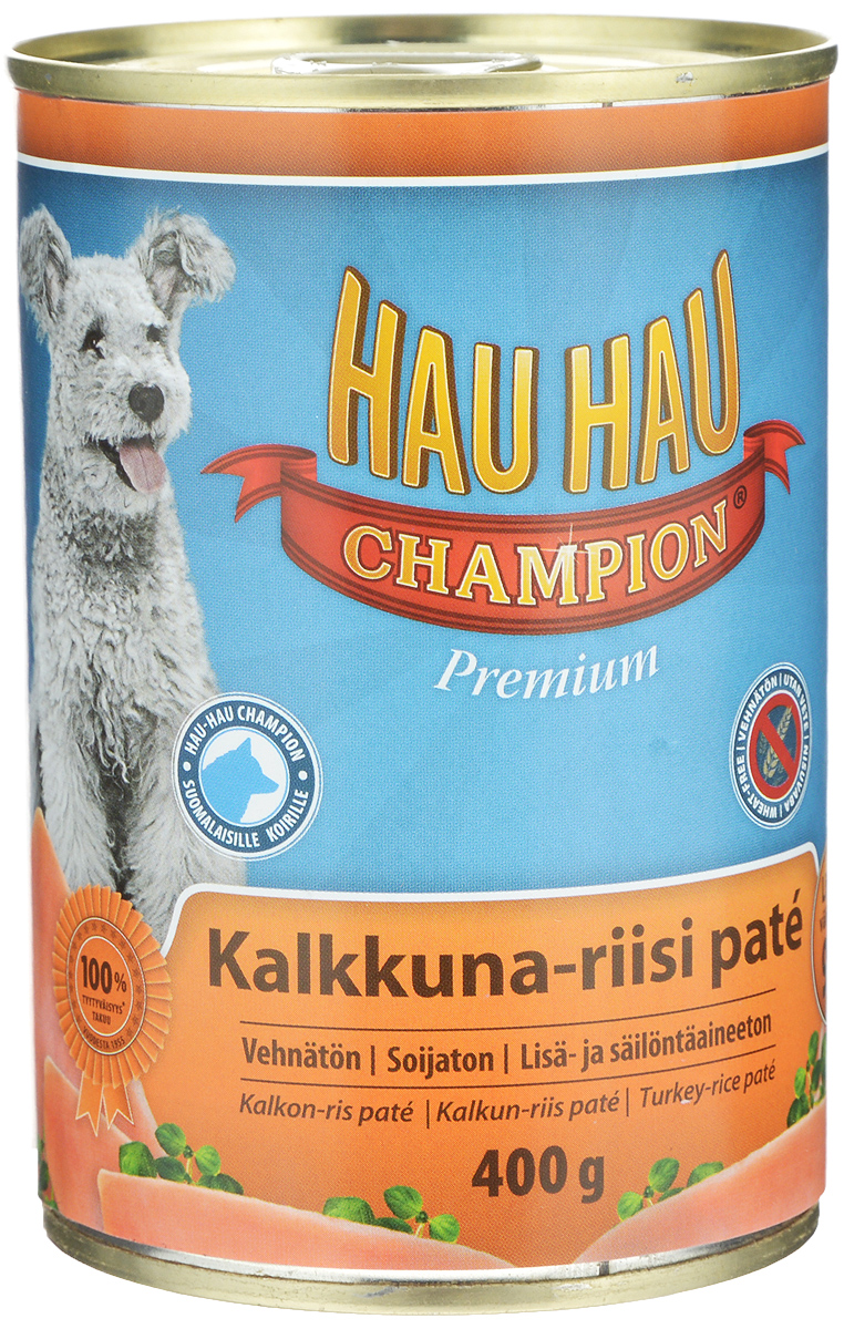 фото Консервы Hau-Hau "Champion" для собак, индейка с рисом, 400 г