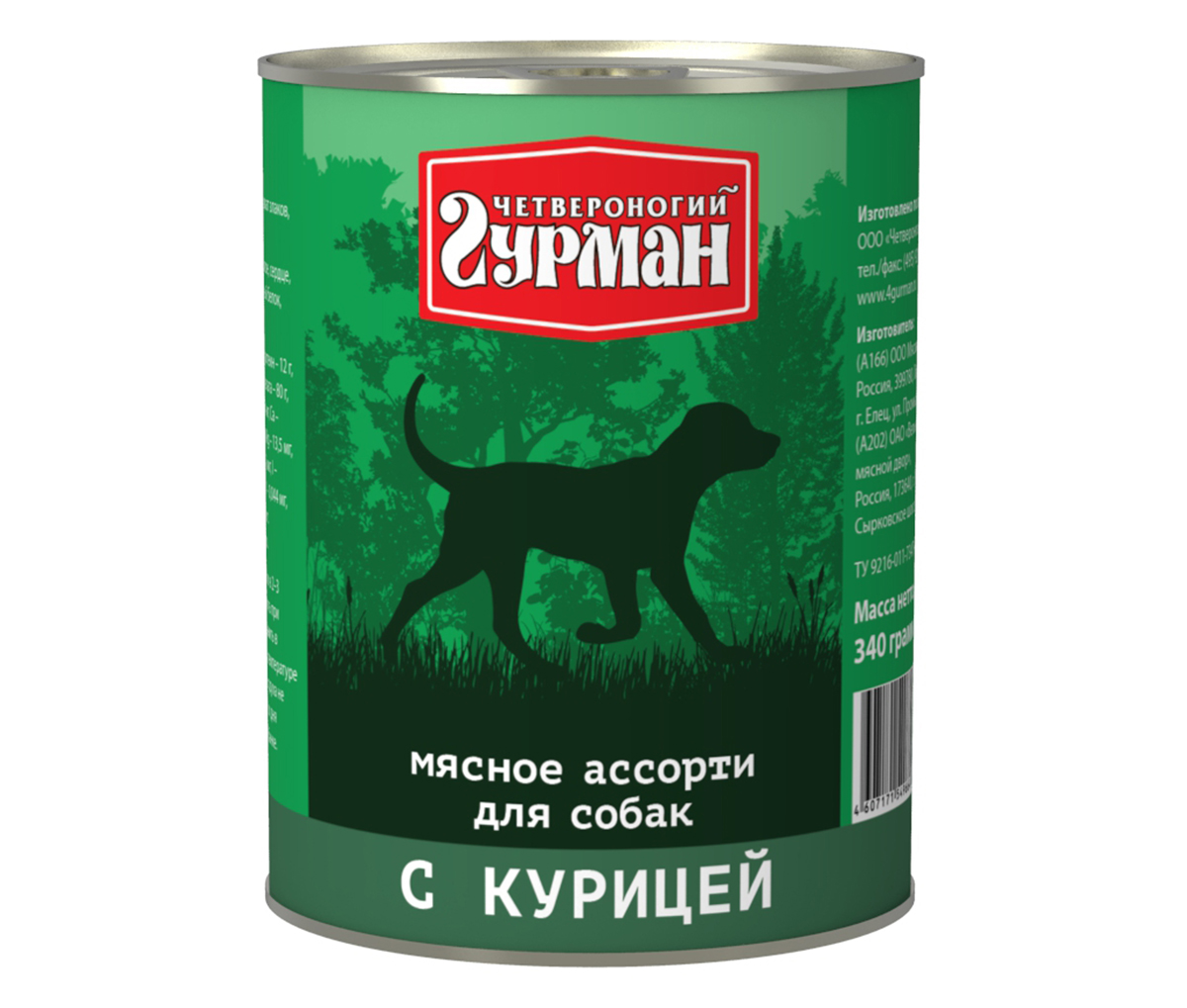 фото Консервы для собак Четвероногий гурман "Мясное ассорти", с курицей, 340 г