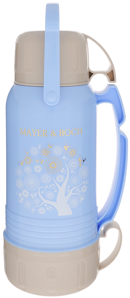 фото Термос "Mayer & Boch", с чашами, цвет: голубой, бежевый, золотистый, 1,8 л. 22602
