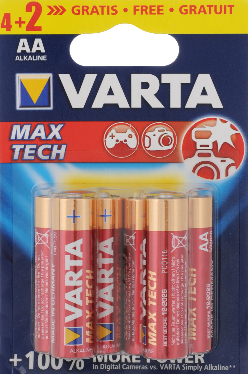 фото Батарейка Varta "Max Tech", тип AA, 1,5В, 6 шт