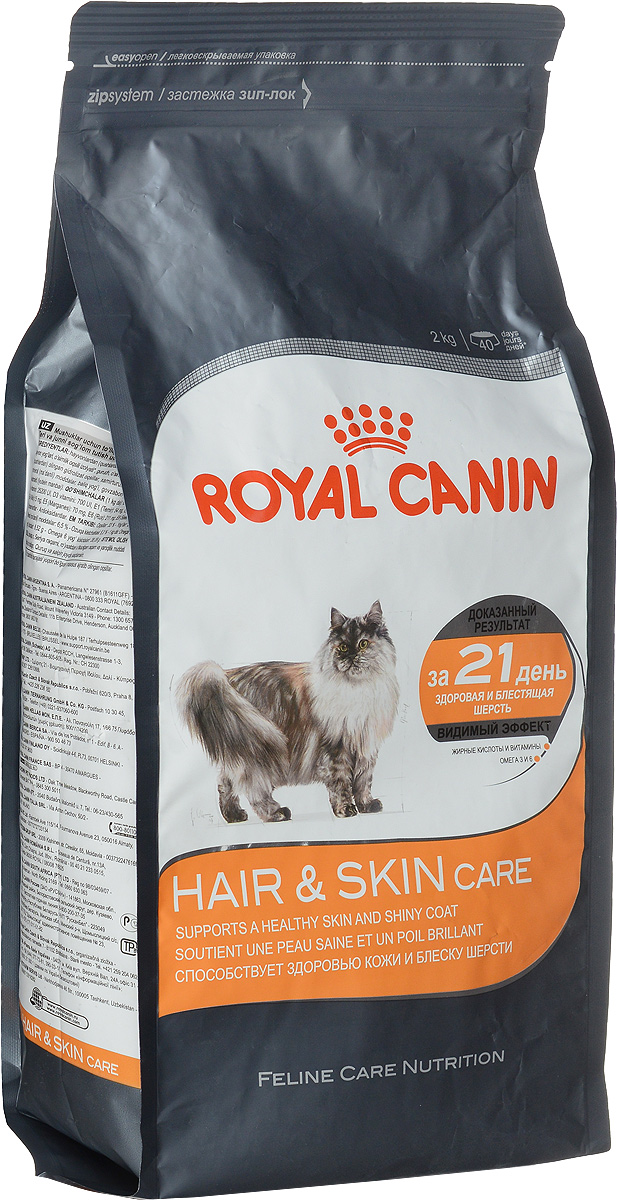 фото Корм сухой Royal Canin "Hair & Skin Care", для взрослых кошек с чувствительной кожей или поврежденной шерстью, 2 кг