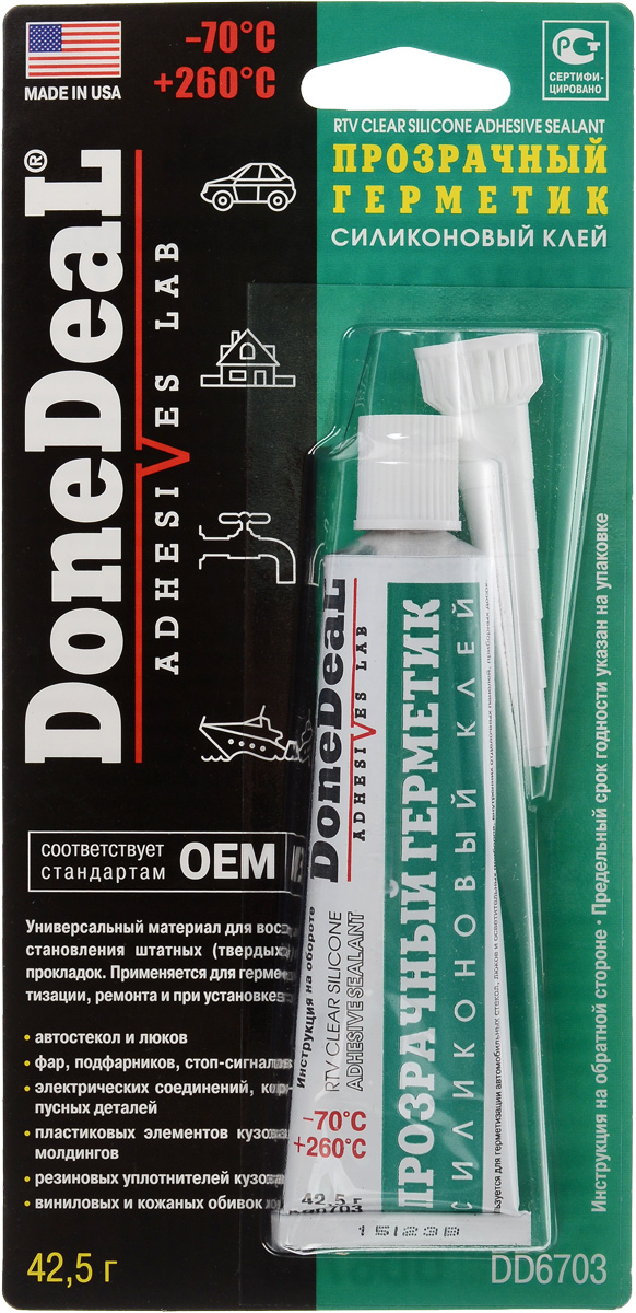 фото Герметик термостойкий "Done Deal", силиконовый клей, цвет: прозрачный, 42,5 г Donedeal