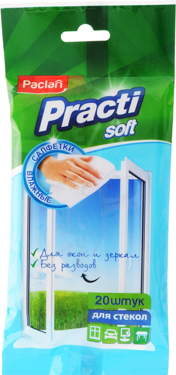 фото Салфетки влажные Paclan "Practi", для стекол, 20 шт