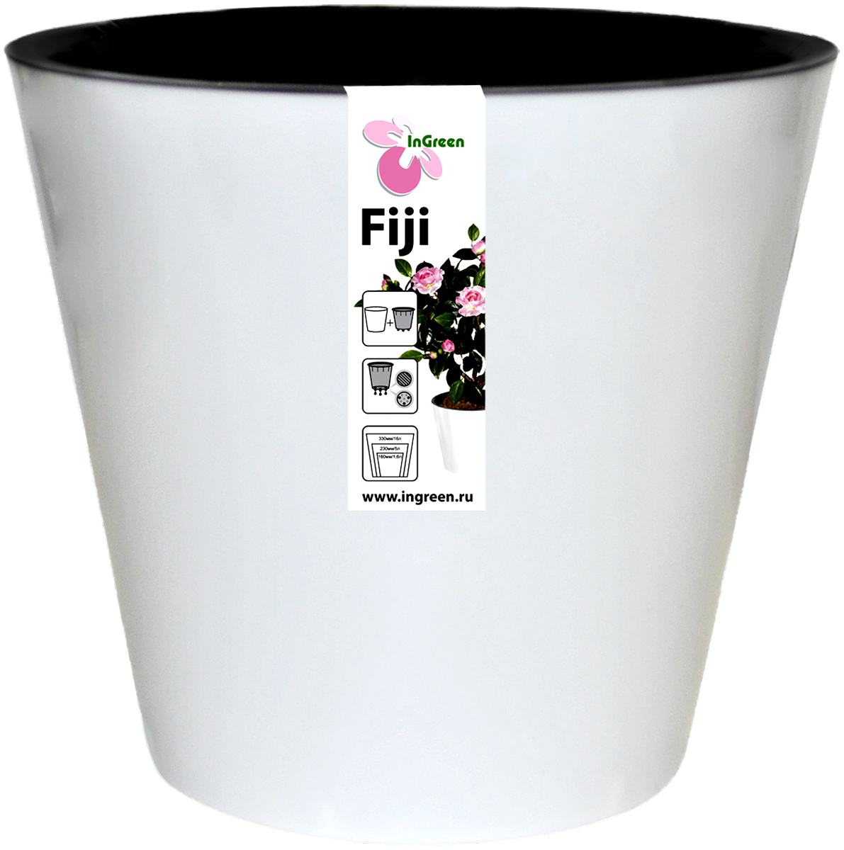 фото Горшок для цветов InGreen "Фиджи", с ситемой атополива, цвет: белый, диаметр 16 см