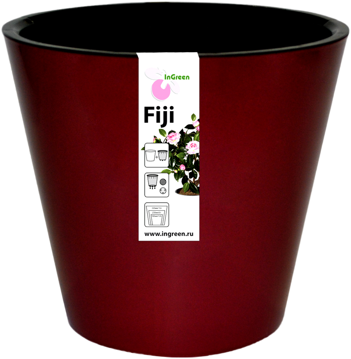 фото Горшок для цветов InGreen "Фиджи", с ситемой атополива, цвет: бордовый, диаметр 16 см