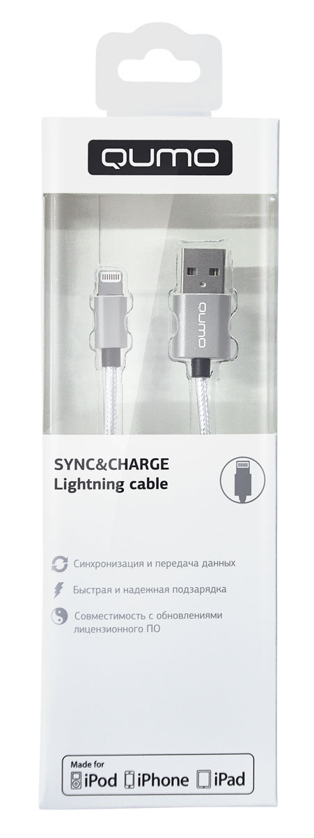 фото QUMO MFI кабель USB-Apple 8pin в оплетке, Silver (1 м)