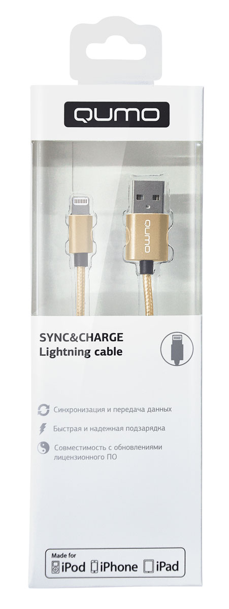 фото QUMO MFI кабель USB-Apple 8pin в оплетке, Gold (1 м)