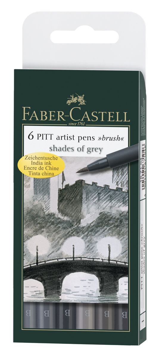Faber-Castell Капиллярные ручки с кисточкой Shades of Grey 6 цветов