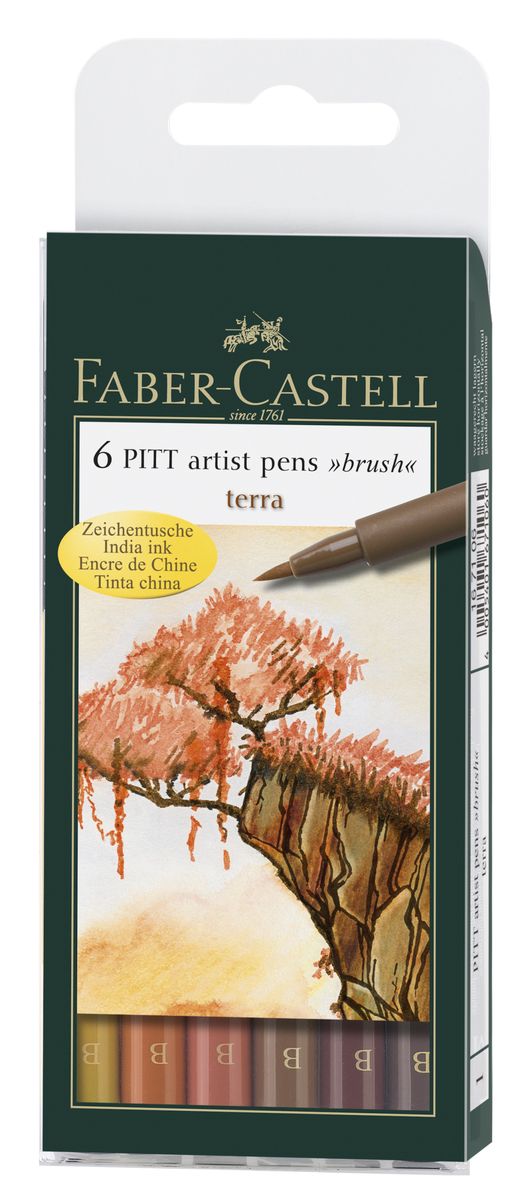 Faber-Castell Капиллярные ручки с кисточкой Pitt Artist Pens Terra 6 цветов