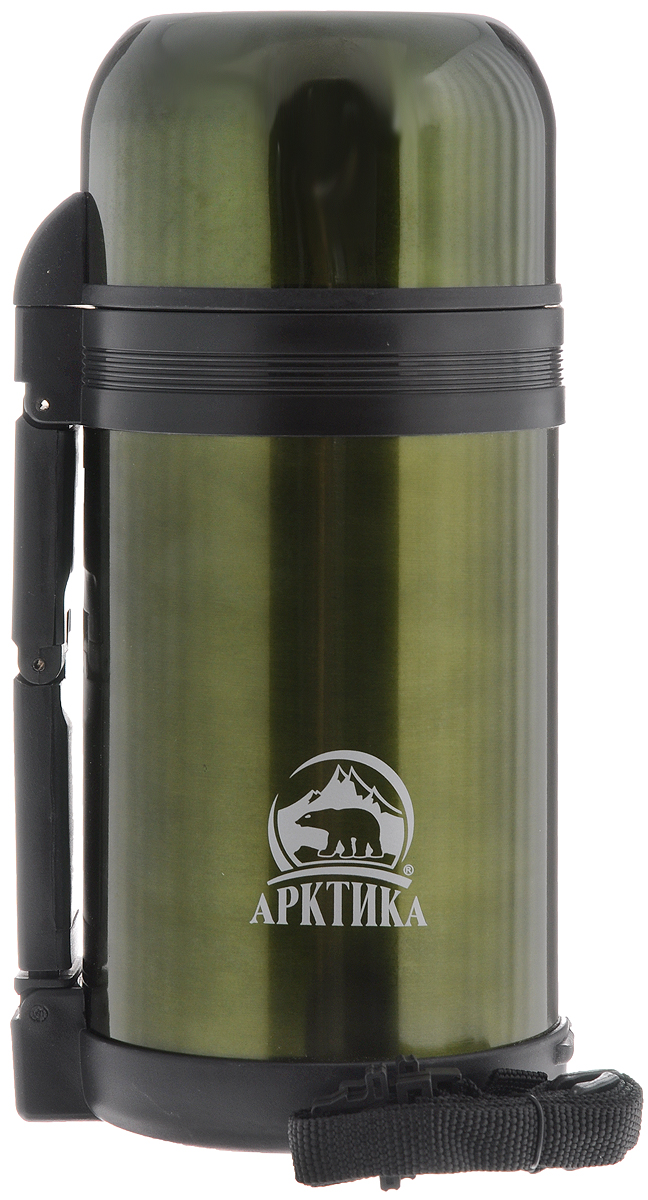фото Термос пищевой "Арктика", с чашей, цвет: черный, болотный, 1 л