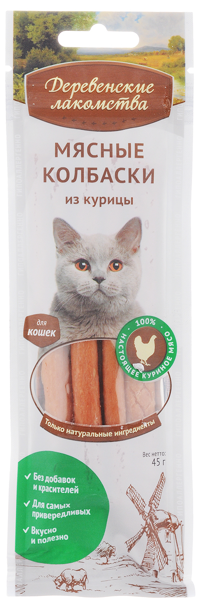 фото Лакомство для кошек "Деревенские лакомства", мясные колбаски из курицы, 45 г
