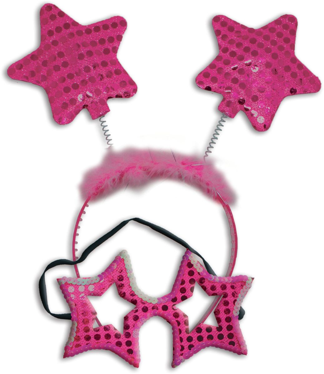 фото Partymania Карнавальный набор Маска и ободок со звездочками цвет ярко-розовый
