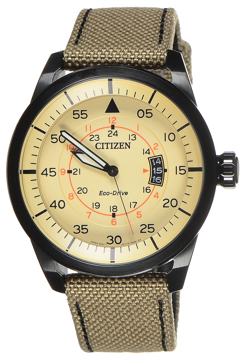 фото Часы наручные мужские Citizen "Eco-Drive", цвет: черный, хаки. AW1365-19P