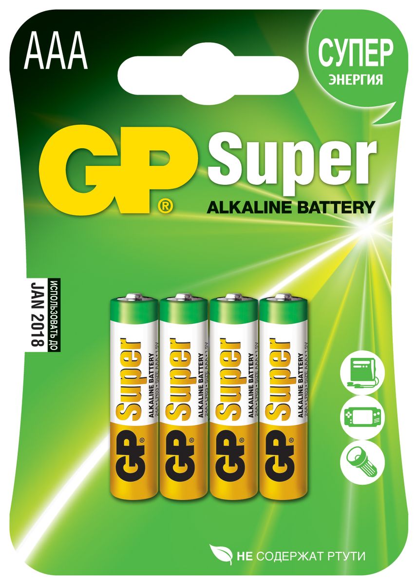 фото Батарейка алкалиновая GP Batteries "Super Alkaline", тип АAА, 4 шт