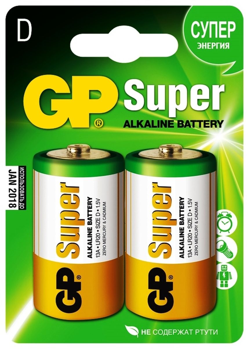 фото Батарейка алкалиновая GP Batteries "Super Alkaline", тип D, 2 шт