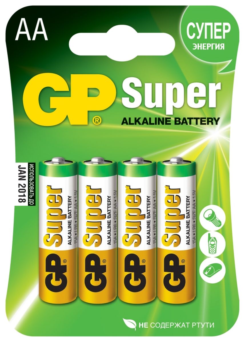 фото Батарейка алкалиновая GP Batteries "Super Alkaline", тип АА, 4 шт