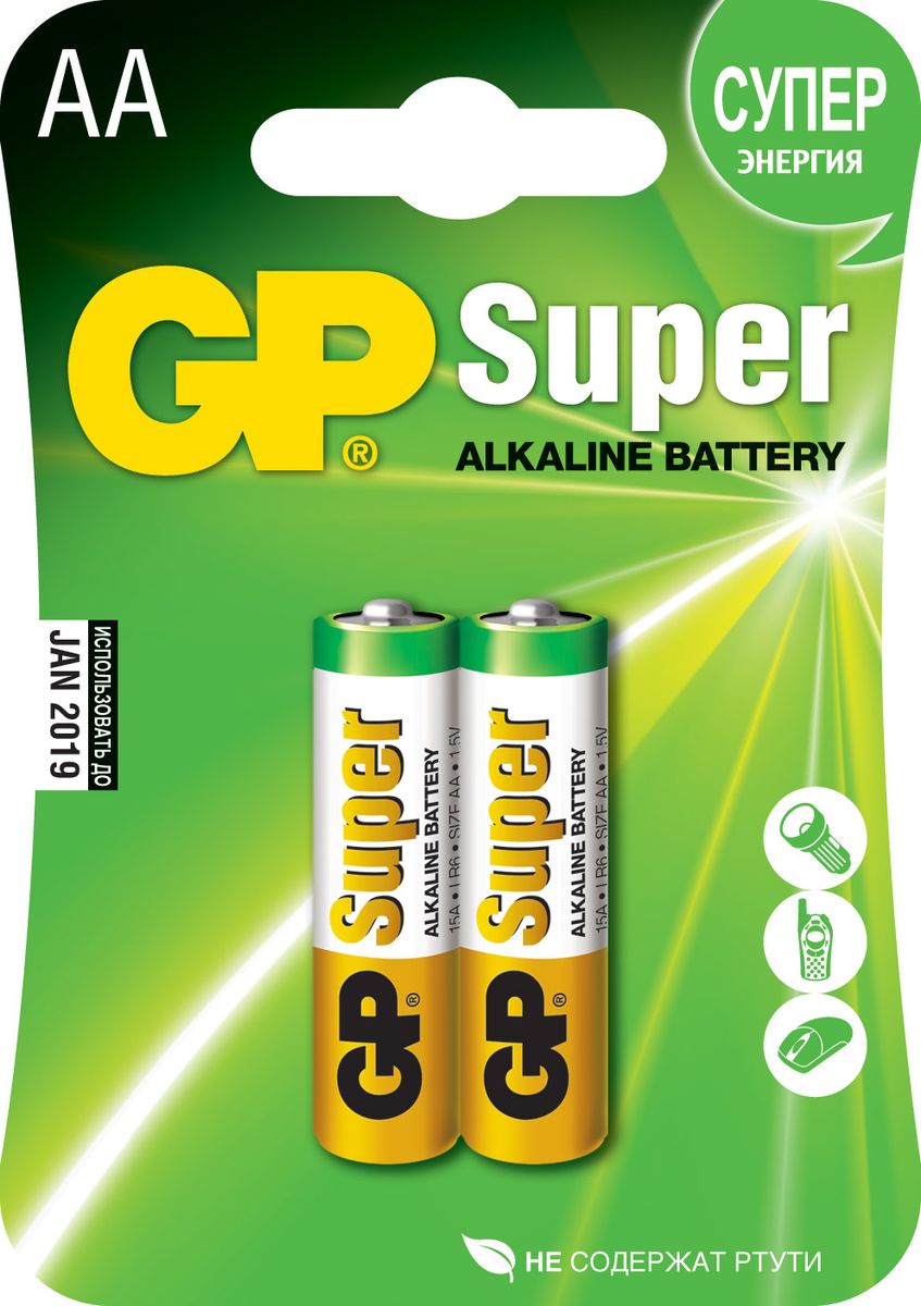 фото Набор алкалиновых батареек GP Batteries "Super Alkaline", тип АА, 2 шт