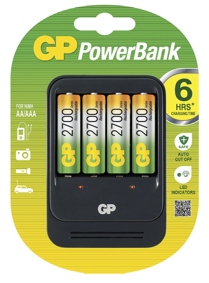 фото Зарядное устройство "GP Batteries" PB570 для заряда 4-х аккумуляторов типа АА, ААА + комплект из 4-х аккумуляторов NiMh, 2700 mAh, тип АА