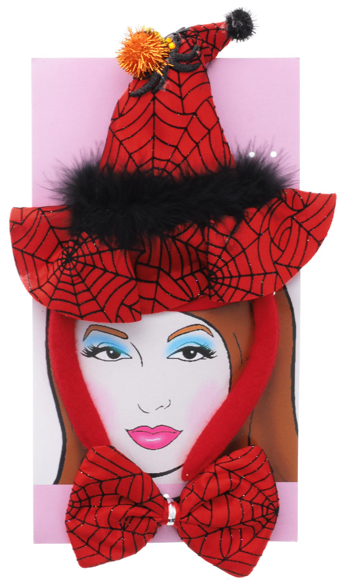 фото Partymania Ободок Шляпа Ведьмочки с бабочкой цвет красный черный