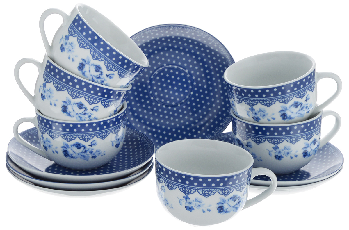 фото Набор чайный "Loraine", цвет: белый, темно-синий, 12 предметов. 25908