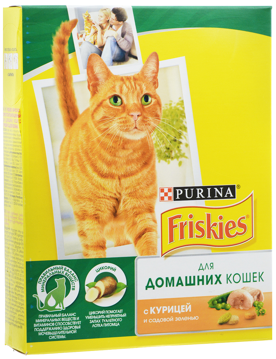 фото Корм сухой "Friskies" для домашних кошек, с курицей и садовой зеленью, 300 г