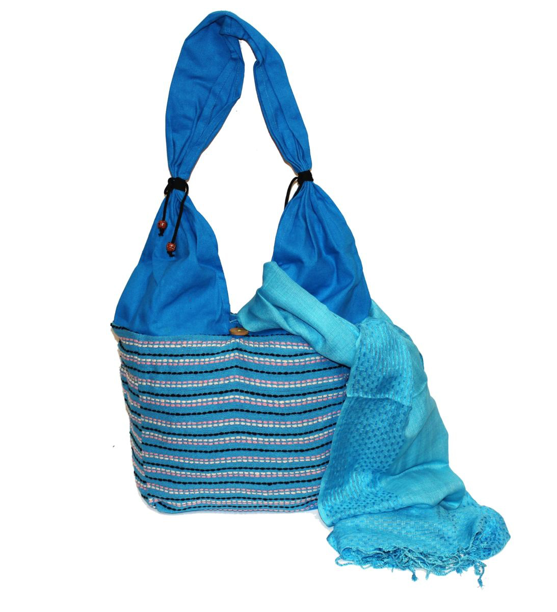 Ethnica Хлопковая сумка-торба, цвет: голубой, в полоску. 122150