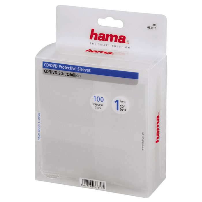 Hama H-33810, Clear конверты для CD/DVD (100 шт)