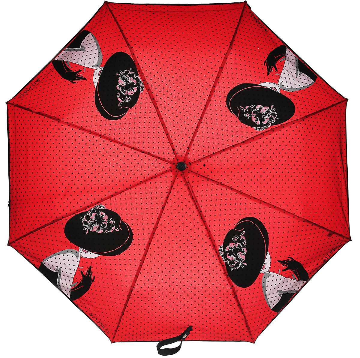 Зонт женский Flioraj, автомат, 3 сложения, цвет: красный, черный. 22006 FJ