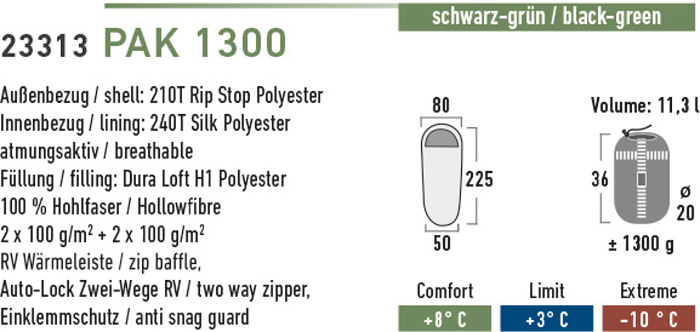 фото Спальник High Peak "Pak 1300", цвет: черный, левосторонняя молния
