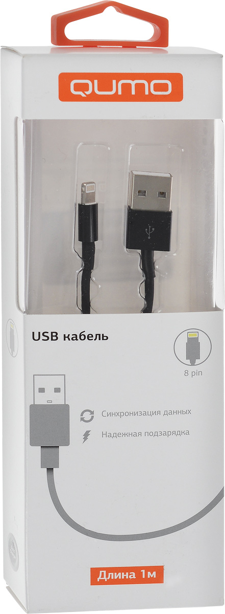 фото QUMO кабель USB-Apple 8pin круглый, Black (1 м)