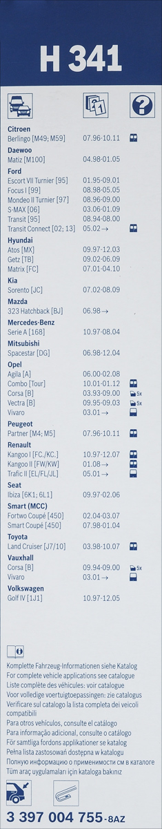 фото Щетка стеклоочистителя Bosch "H341", каркасная, задняя, длина 34 см, 1 шт Bosch auto,bosch