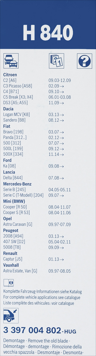 фото Щетка стеклоочистителя Bosch "H840", каркасная, задняя, длина 29 см, 1 шт Bosch auto,bosch