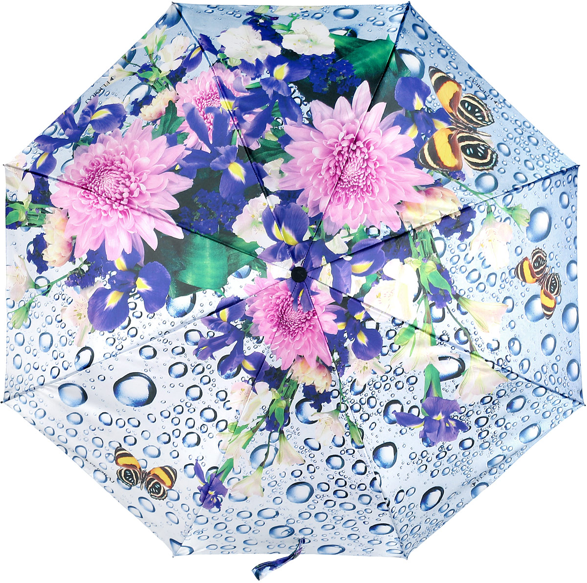 Зонт женский Flioraj, автомат, 3 сложения, цвет: фиолетовый, голубой, розовый. 231212