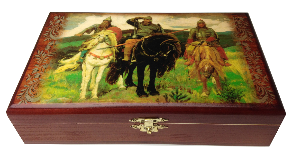 фото Домино в шкатулке Саванна "Три богатыря", 20х12х5 см. d-004