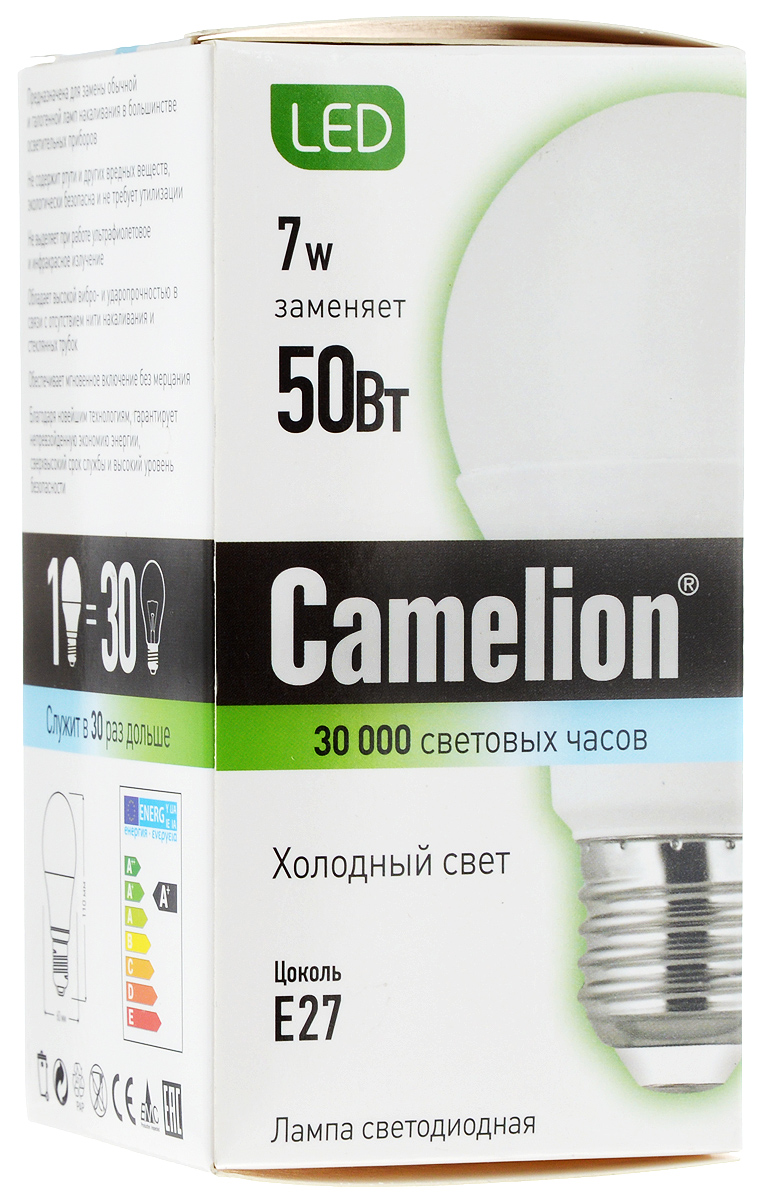 фото Лампа светодиодная "Camelion", холодный свет, цоколь Е27, 7W