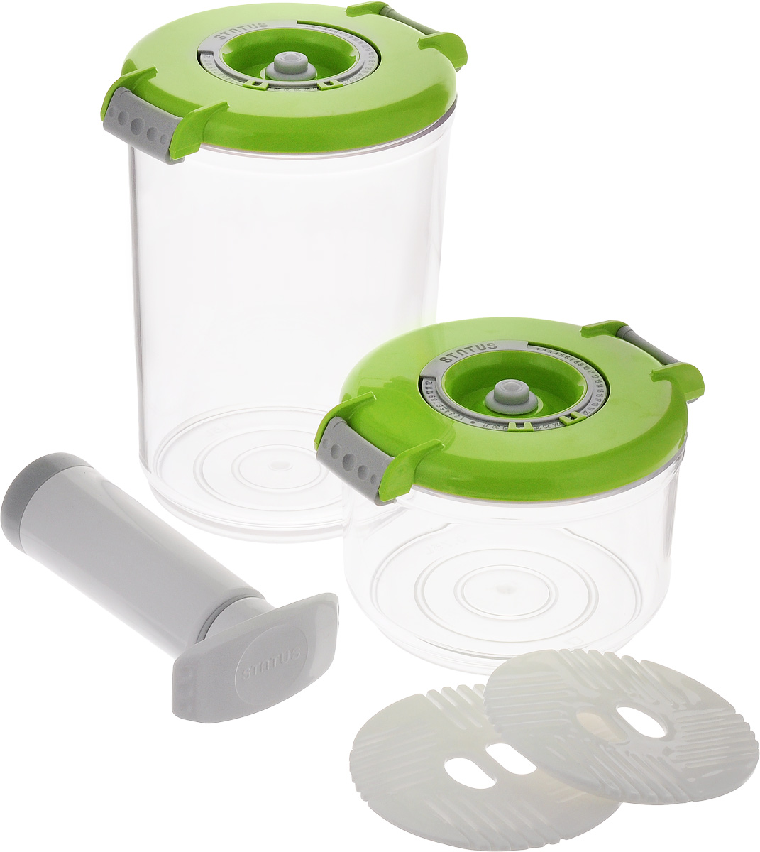 фото Набор вакуумных контейнеров "Status", цвет: прозрачный, зеленый, 2 шт + ПОДАРОК: Вакуумный ручной насос