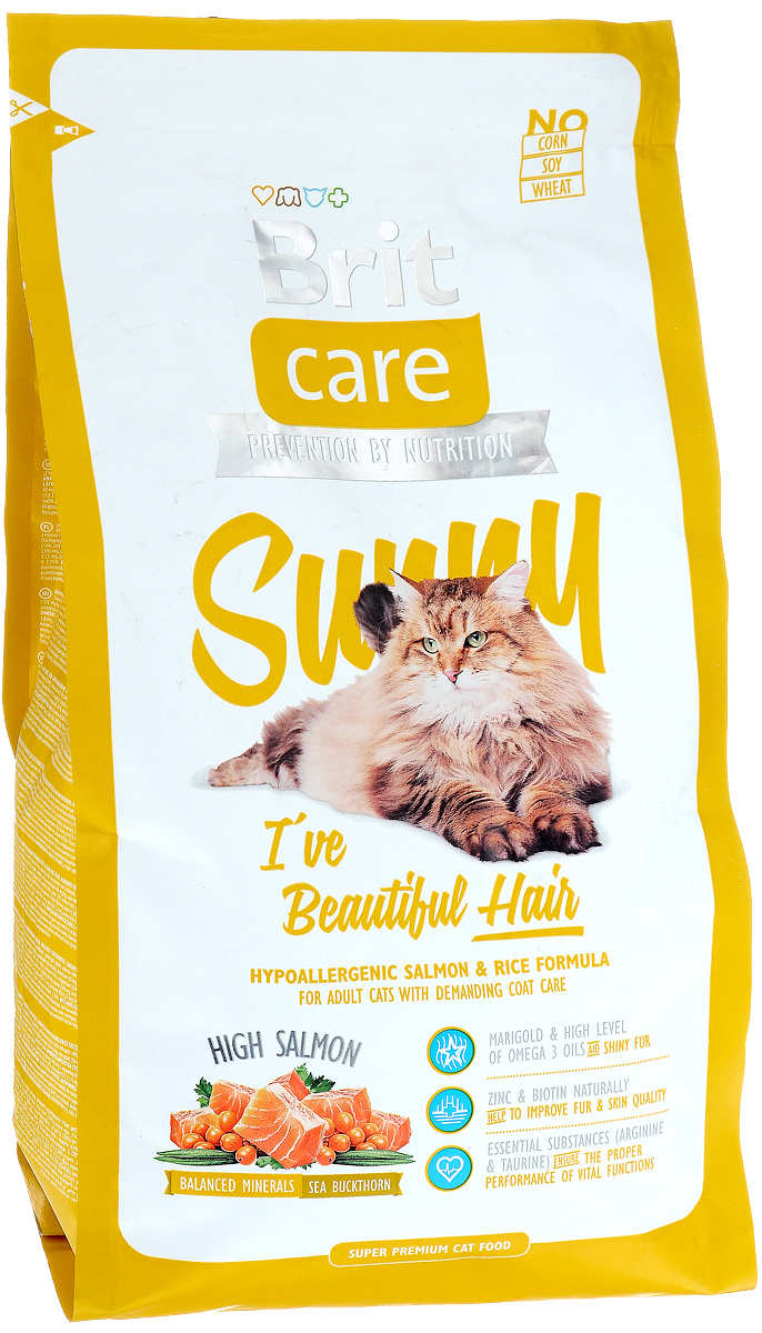 фото Корм сухой Brit Care "Sunny" для кошек, для ухода за кожей и шерстью, 2 кг