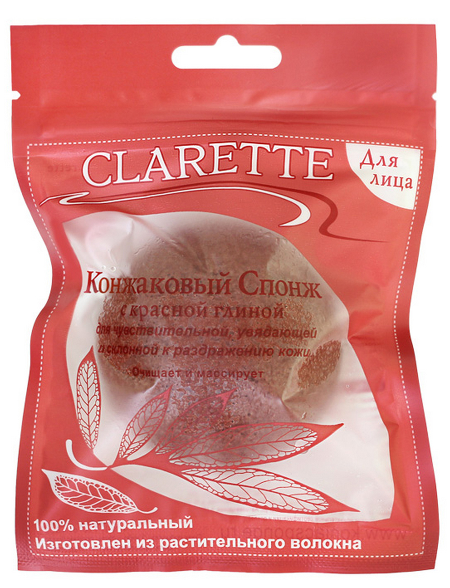 фото Clarette Конжаковый спонж с красной глиной для лица,красный