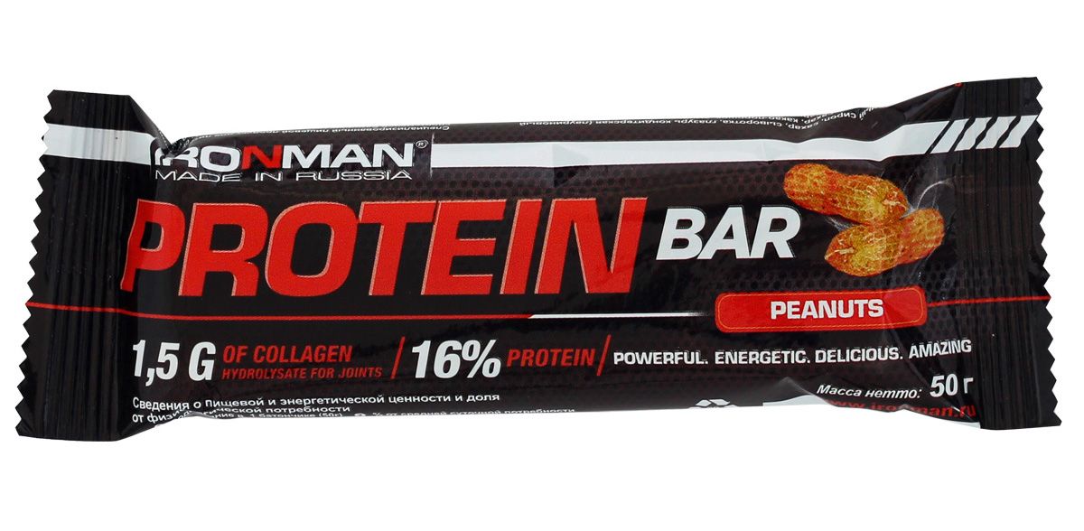 фото Батончик энергетический Ironman "Protein Bar", с коллагеном, орех, темная глазурь, 50 г