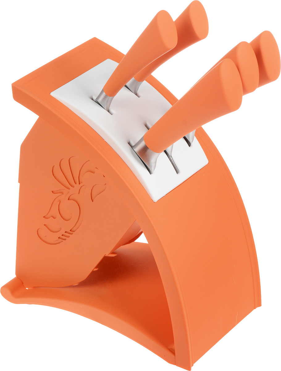 фото Набор ножей "Moonstar", на подставке, цвет: оранжевый, 6 предметов. MS20-15022