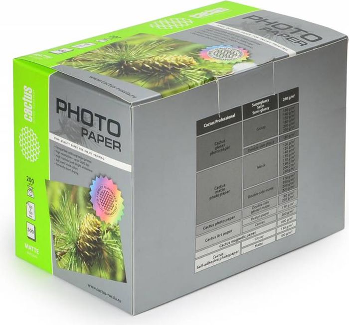 Cactus CS-MA6200500 10x15/200г/м2 матовая фотобумага для струйной печати (500 листов), Фотобумага Cactus CS-MA6200500 10x15/200г/м2 матовая фотобумага для струйной печати (500 листов), Фотобумага