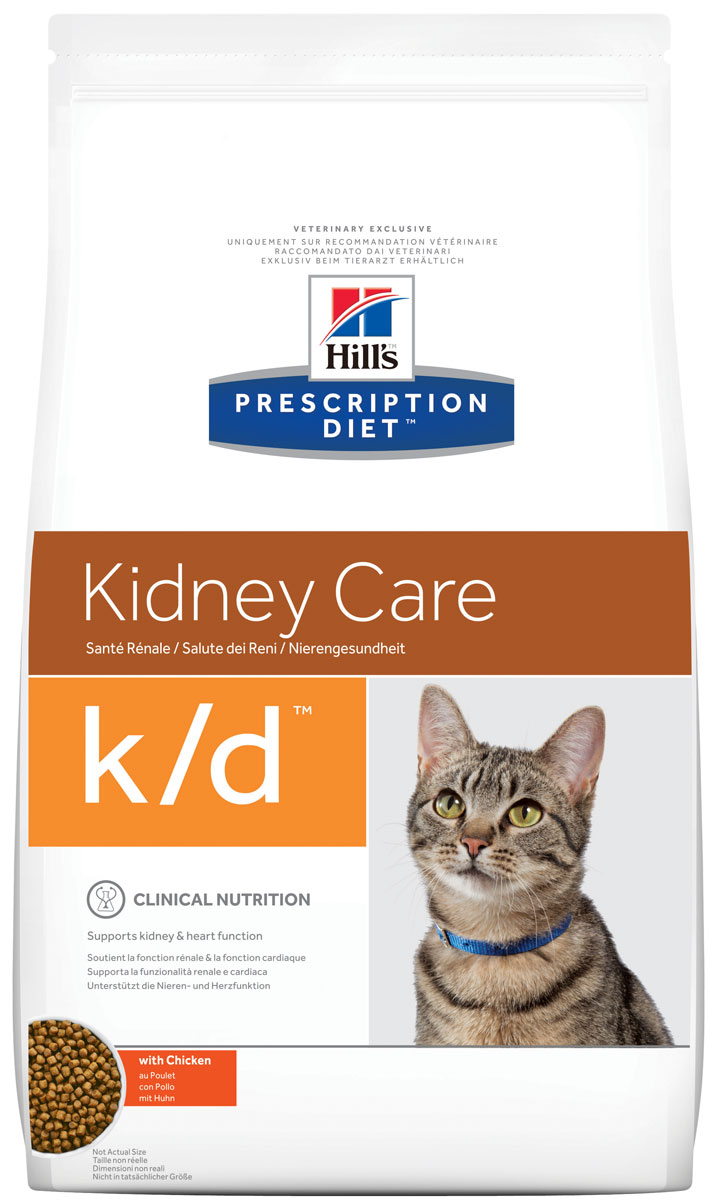 фото Корм сухой диетический Hill's Prescription Diet k/d Kidney Care для кошек при лечении заболеваний почек, с курицей, 1,5 кг