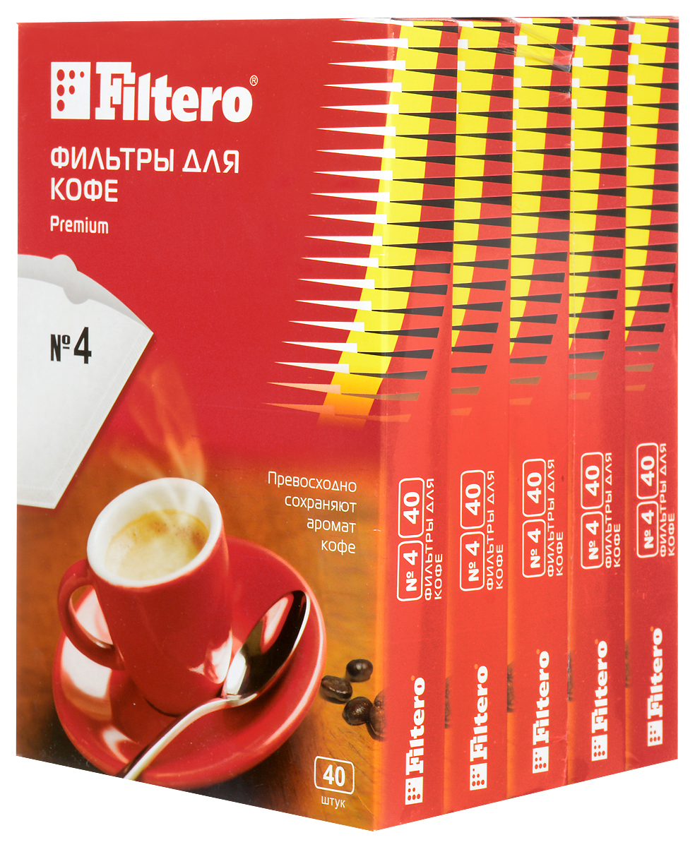 Характеристики Фильтры для заваривания кофе белые Filtero №4, 200 шт ...