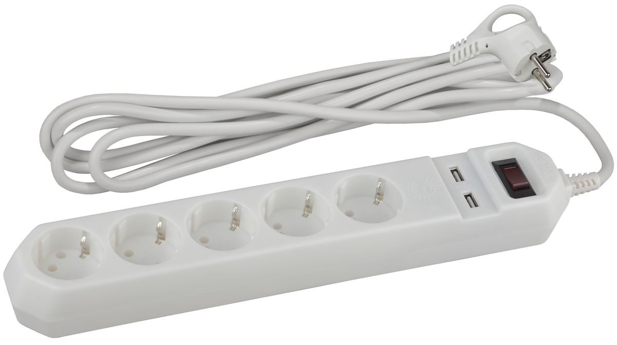 фото ЭРА USF-5es-1.5m-USB-W, White сетевой фильтр