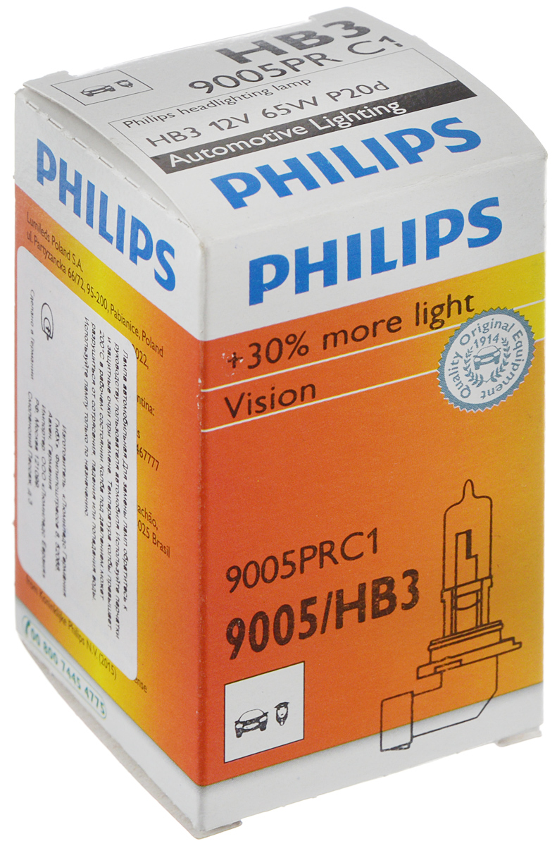 фото Лампа автомобильная галогенная Philips "Vision", для фар, цоколь HB3 (P20d), 12V, 65W. 9005PRC1