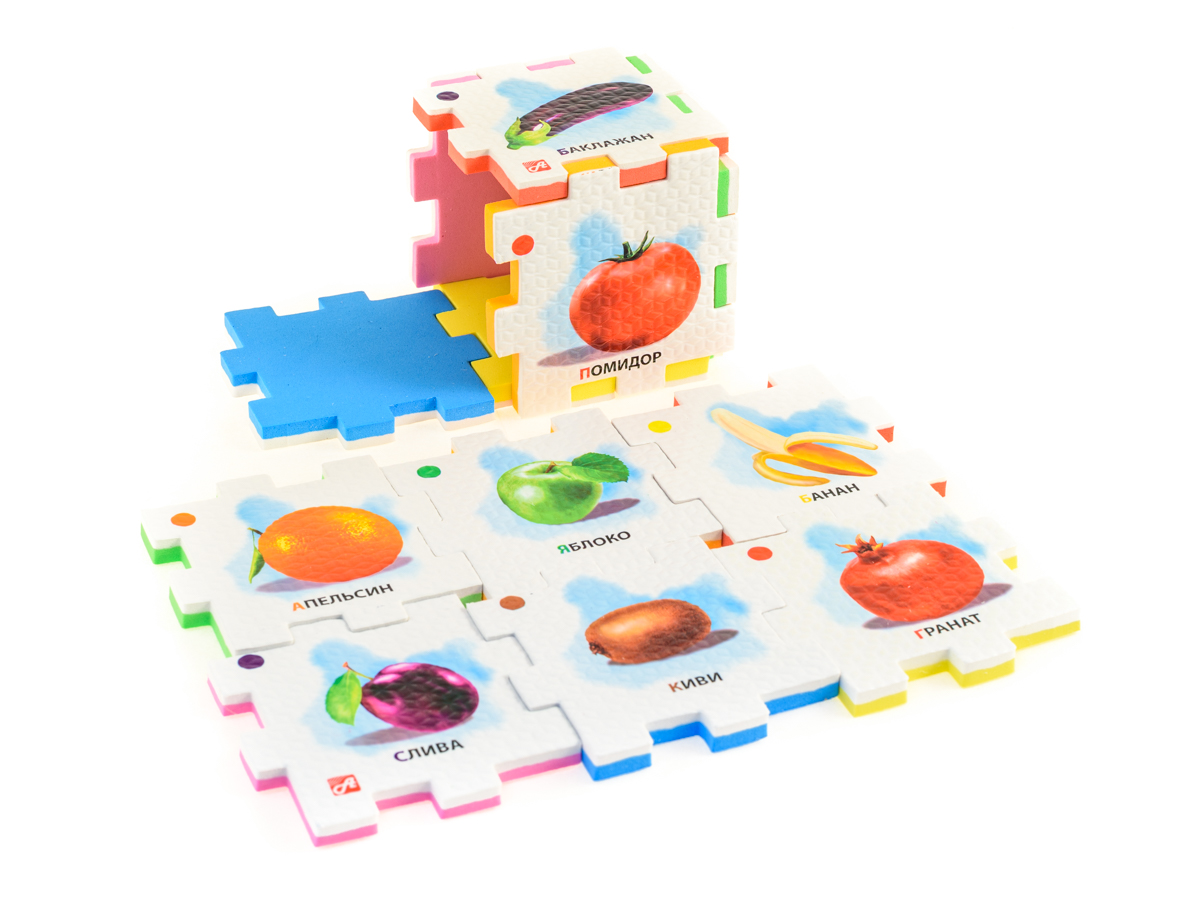 фото Мягкий пазл для малышей "Цветные ассоциации", 2 кубика. Мягкий кубик. Нескучный кубик.