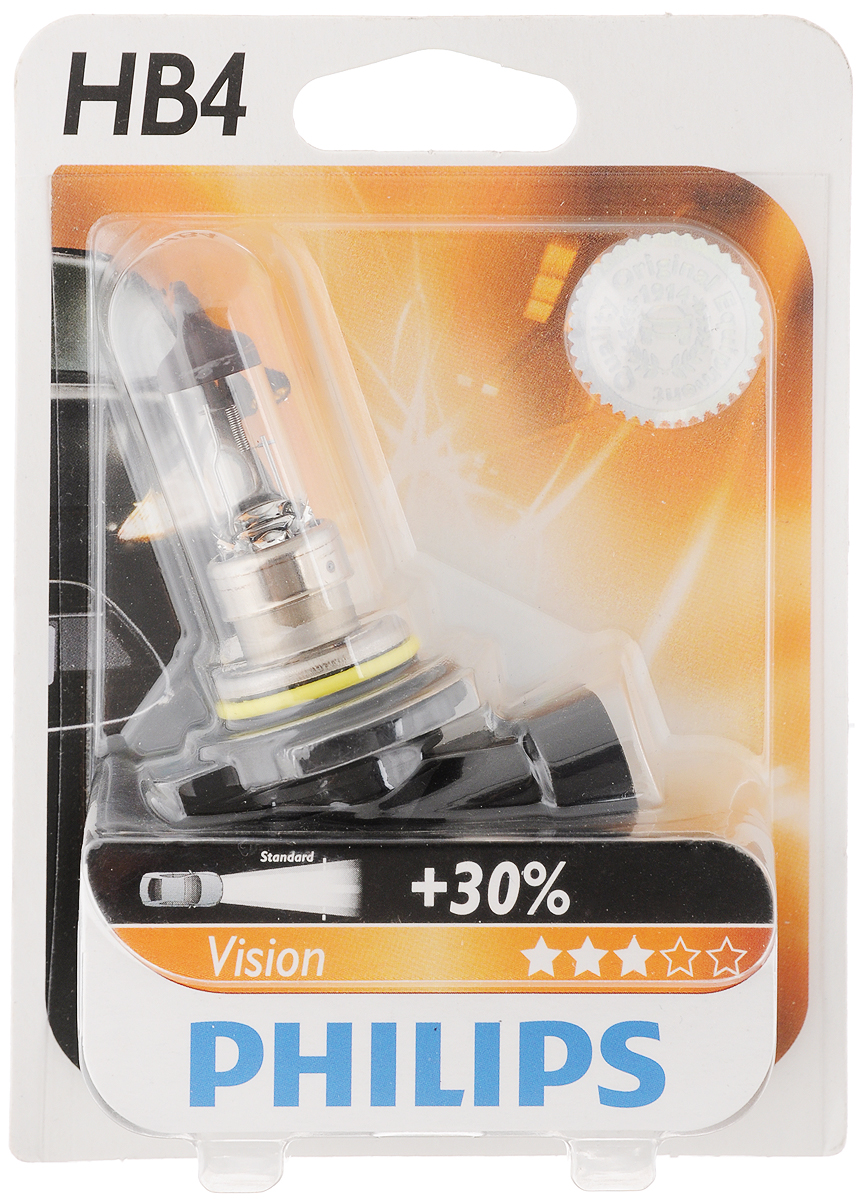 фото Лампа автомобильная галогенная Philips "Vision", для фар, цоколь HB4 (P22d), 12V, 51W