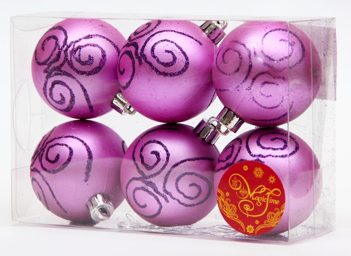фото Украшение новогоднее подвесное Magic Time "Шар фиолетовый с пурпурной вьюгой", диаметр 6 см, 6 шт