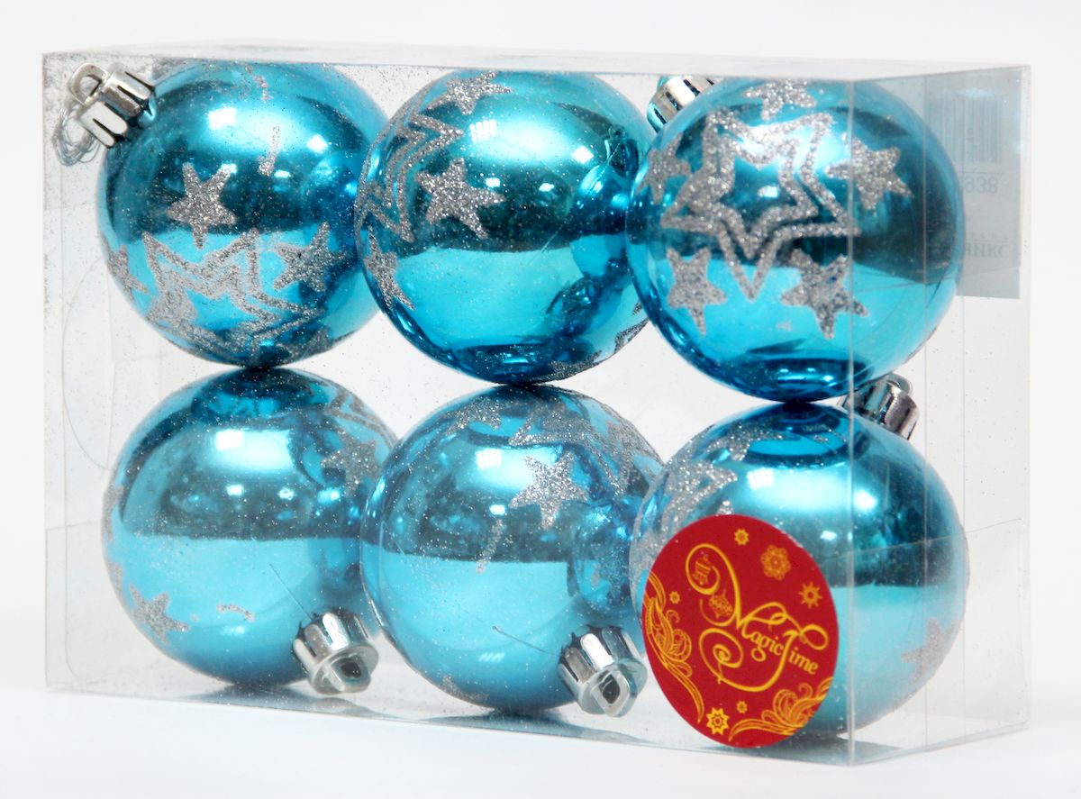 фото Украшение новогоднее подвесное Magic Time "Шар голубой с серебряным звездопадом", диаметр 6 см, 6 шт