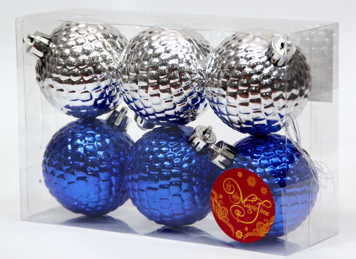фото Украшение новогоднее подвесное Magic Time "Ассорти шары синие и серебряные", диаметр 6 см, 6 шт
